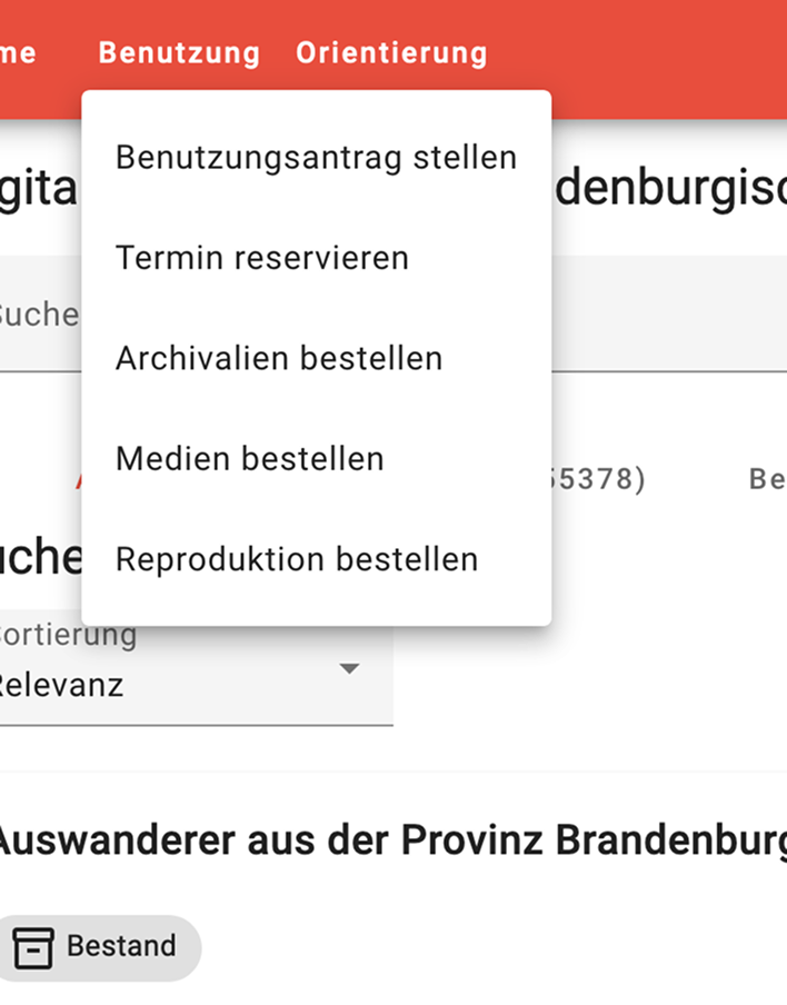 Screenshot of old navigation