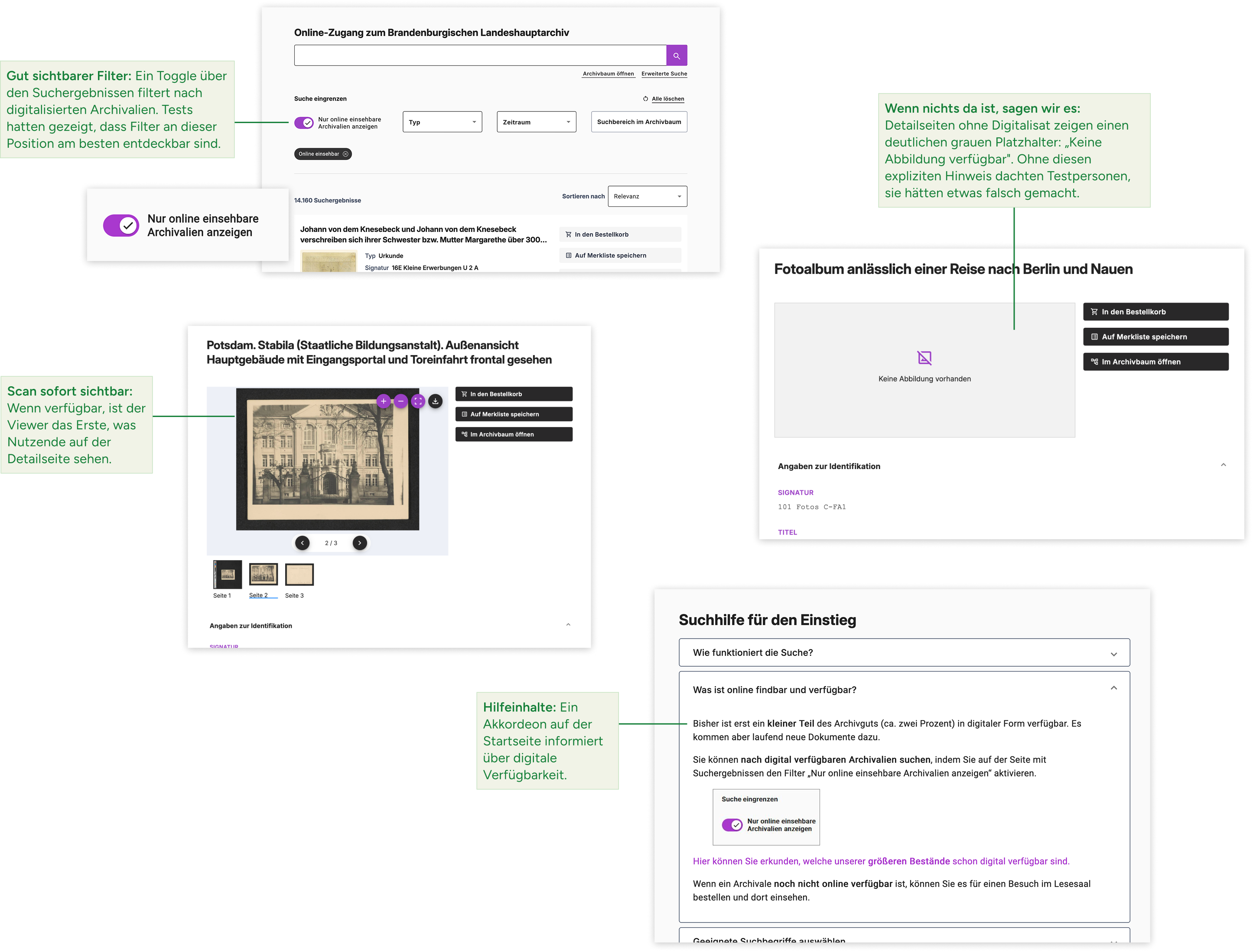 Detaillierte Screenshots zeigen Interventionen, um digitale Kopien leichter findbar zu machen