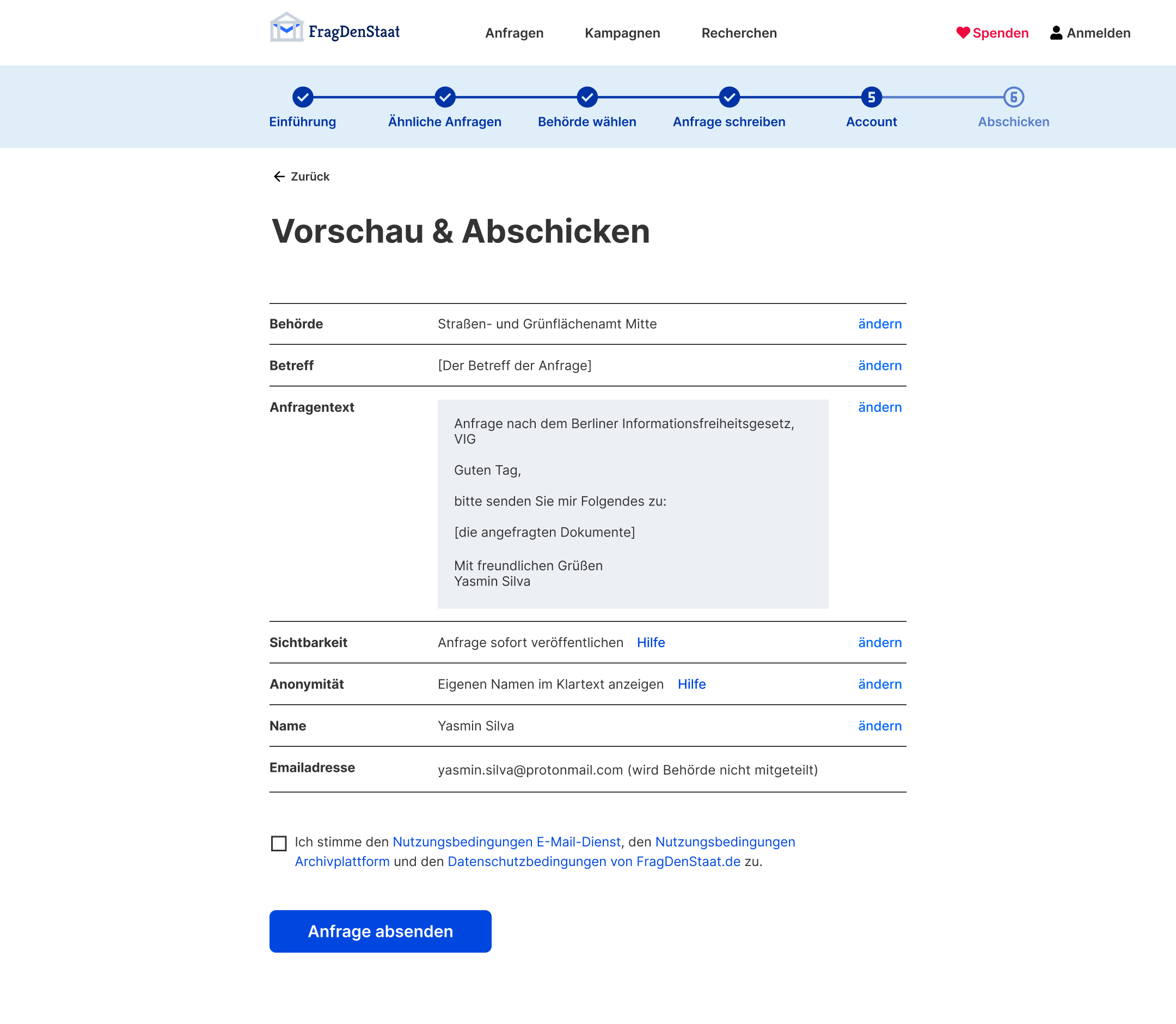 Screenshot of the preview screen