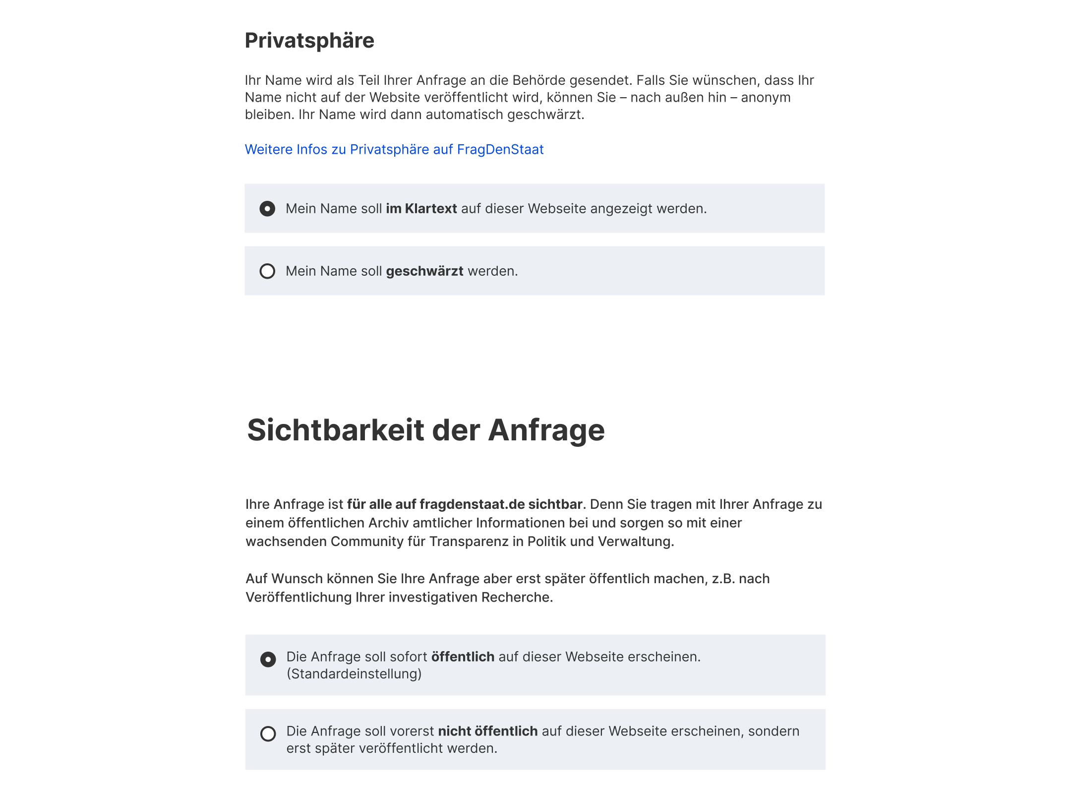 Screenshot of new privacy settings